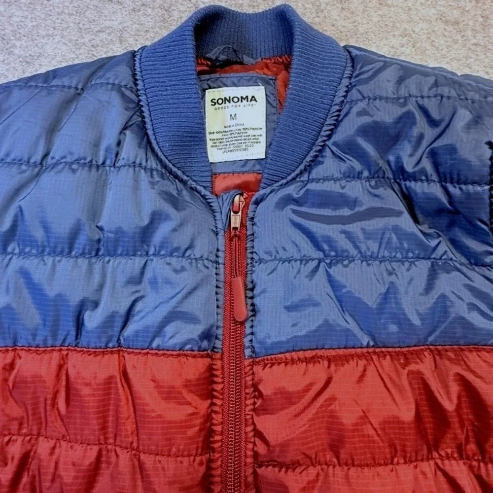 Sonoma Red Navy Blue Colorblock Quilted Puffer Vest Ripstop Size M Transistional